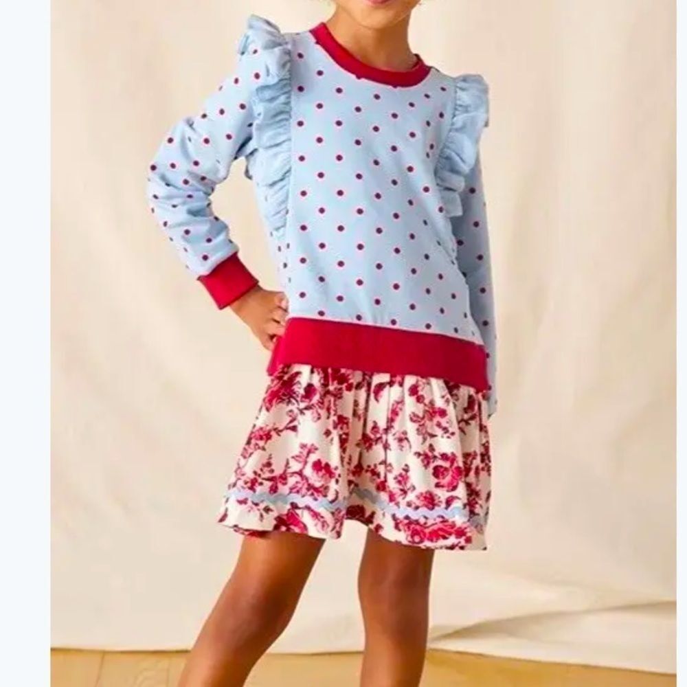 Matilda Jane Girls Heart to Heart Dew Drop Mixed Print Sweatshirt Dress Size 10